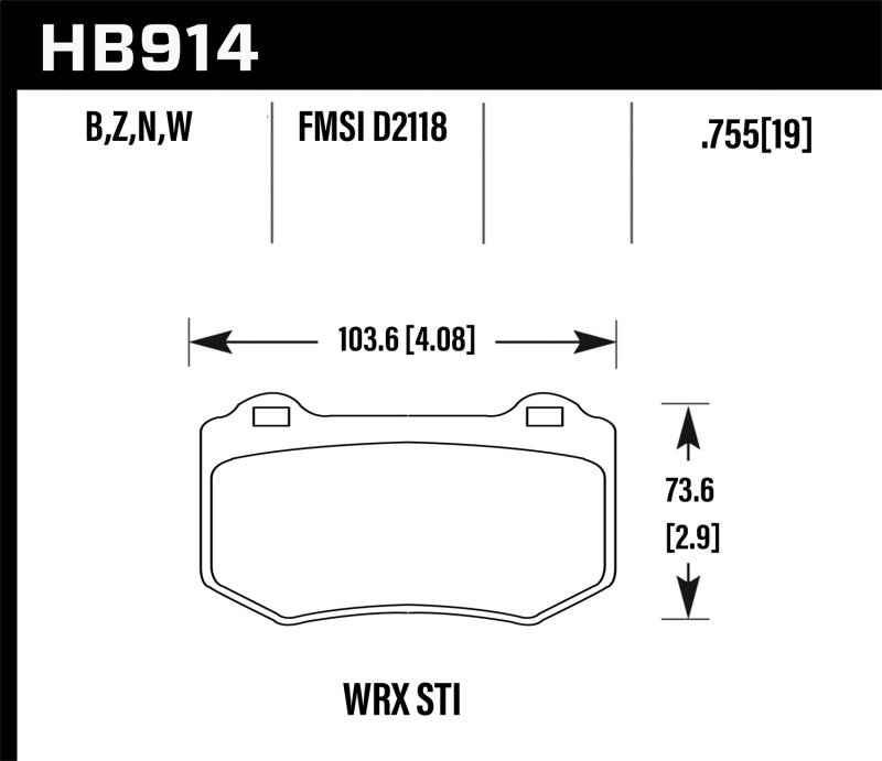 Hawk HB914W.580 2018 Subaru WRX STI DTC-30 Rear Brake Pads