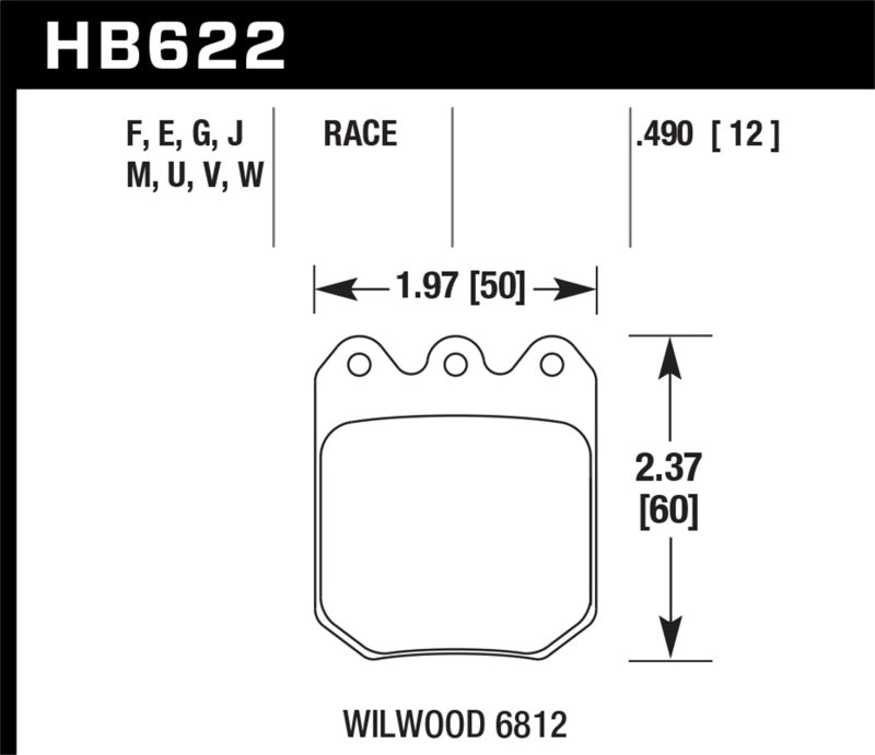 Hawk HB622U.490 Wilwood DLS 6812 DTC-70 Brake Pads