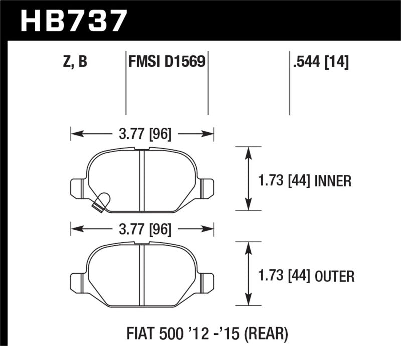 Hawk 12-15 Fiat 500 Abarth Plaquettes de frein arrière HPS 5.0