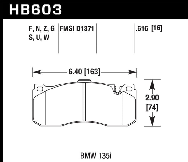 Hawk HB603D.616 08-13 BMW 135i 3.0L Base Front ER-1 Brake Pads