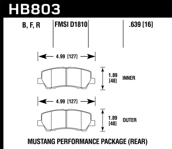 Hawk HB803D.639 2015+ Ford Mustang GT 5.0L (Excluding GT350/GT350R/GT500) ER-1 Endurance Racing Rear Brake Pads