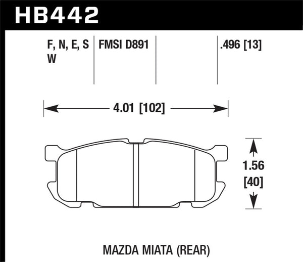 Hawk HB442D.496 01-03 Mazda Miata 1.8L w/ sport suspension Rear ER-1 Brake Pads