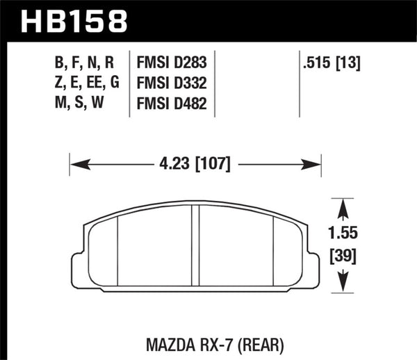 Hawk HB158M.515 03-05 Mazda 6 / 84-91 & 93-95 RX-7 Black Race Rear Brake Pads