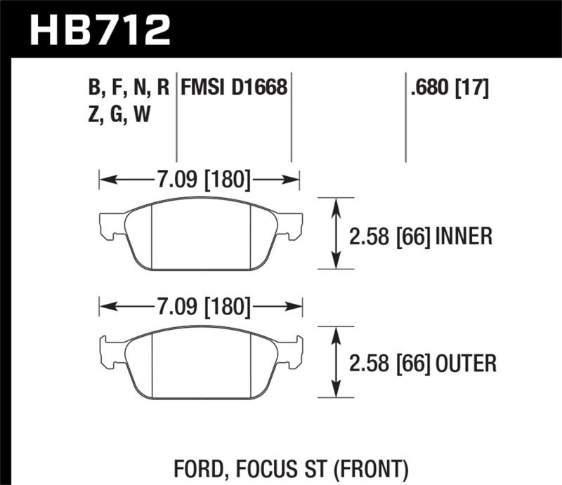 Hawk HB712W.680 13 Ford Focus DTC-30 Front Race Brake Pads