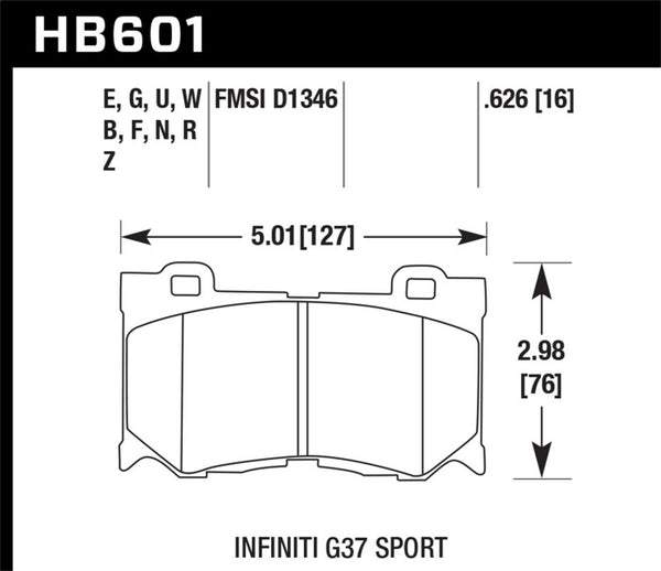 Hawk HB601D.626 09-13 Infiniti FX50 5.0L Base Front ER-1 Brake Pads