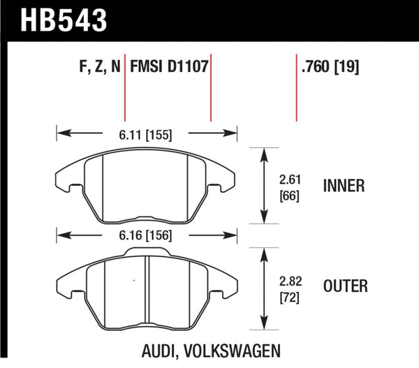 Hawk HB543D.760 06-11 Audi A3 2.0L Base Front ER-1 Brake Pads