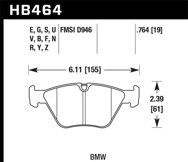 Hawk HB464D.764 01-05 BMW 330Ci 3.0L Base Front ER-1 Brake Pads