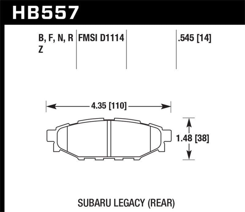 Hawk HB557B.545 2013-2014 Subaru BRZ Ltd (277mm Fr Disc/Solid Rr Disc) High Perf. Street 5.0 Rear Brake Pads