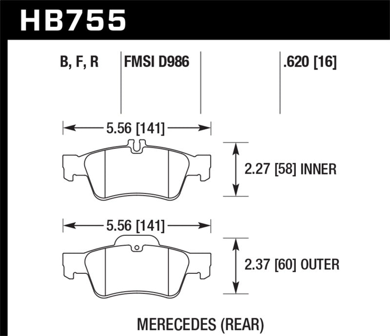 Hawk 03-06 Mercedes Benz SL500 HPS 5.0 Plaquettes de frein arrière