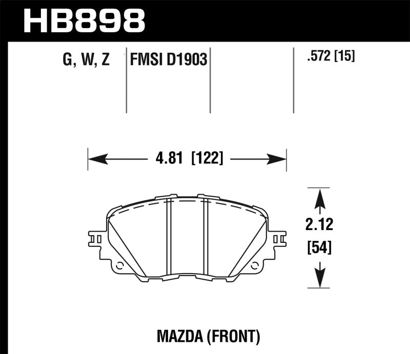 Hawk HB898W.572 17-19 Fiat 124 Spider DTC-30 Front Brake Pads