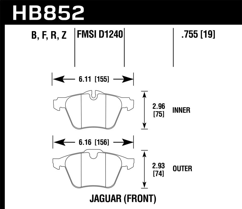 Hawk 05-09 Jaguar XJR / 10-15 Jaguar XJ HPS 5.0 Plaquettes de frein avant