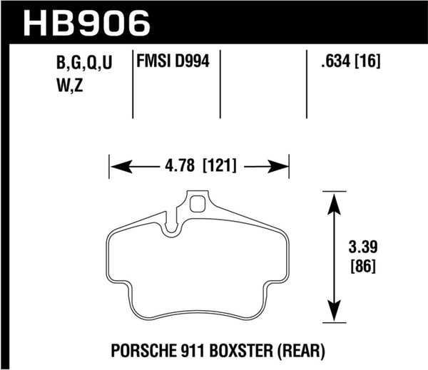 Hawk HB906D.634 2020 Porsche 718 Boxster 2.0L Base Ceramic Composite Brakes Rear ER-1 Brake Pads