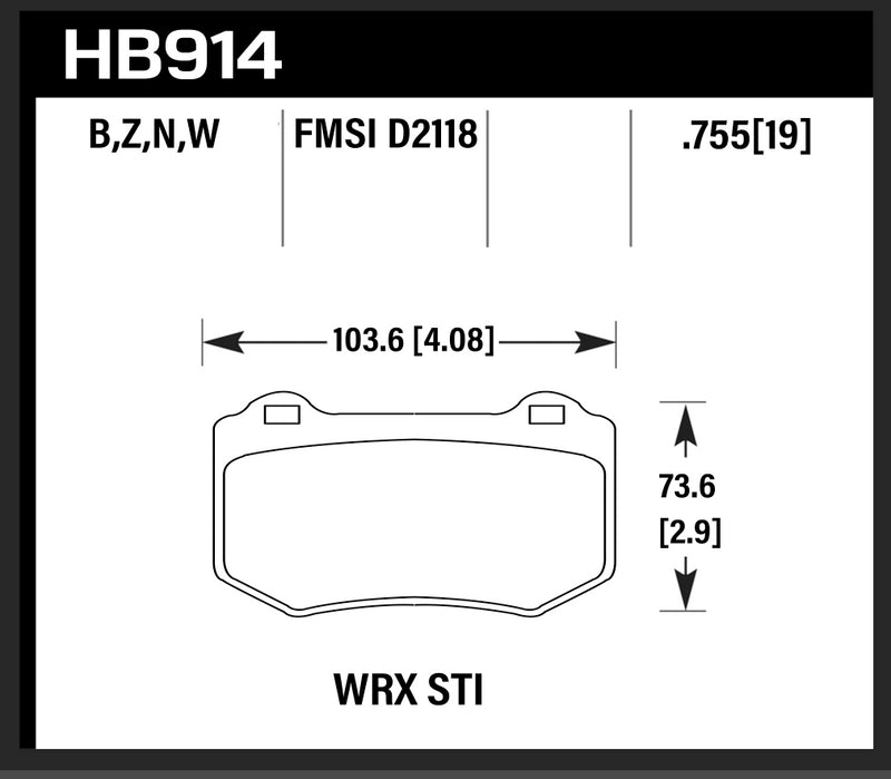 HB914B.580 Hawk HPS 5.0 Brake Pads REAR